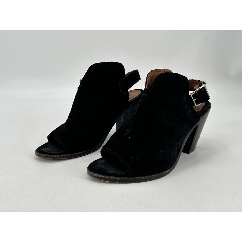 FRYE Courtney Slingback Black Suede Peep Toe Heeled Sandals 3471343 Women's 6.5B